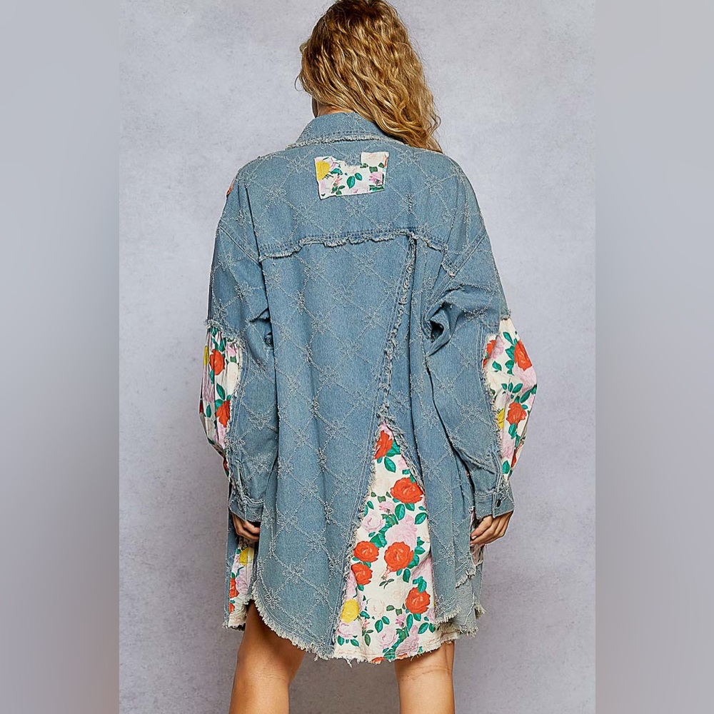 POL Blue Denim Jacket with Floral Accents,NWOT - Picture 4 of 8